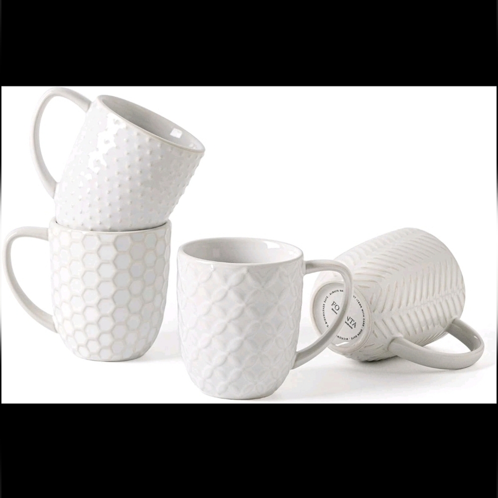 Textured White Ceramic Mug Set - 4 Pack